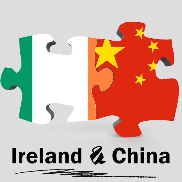 Bandiere della cina e dell'irlanda nel puzzle