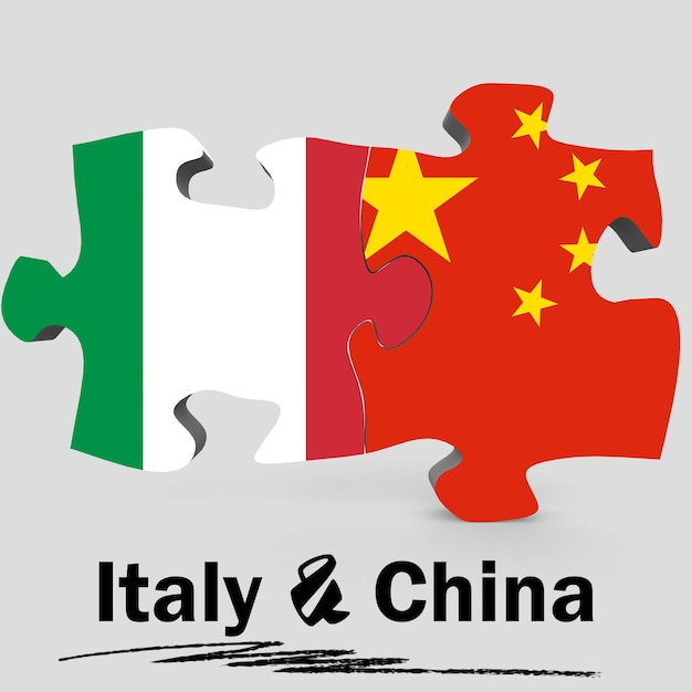 Bandiere della cina e dell'italia nel puzzle