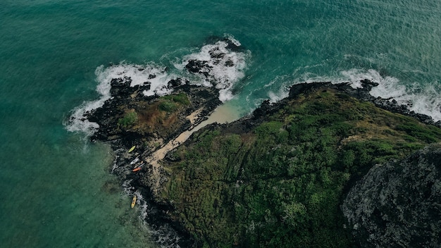 China Man's Hat. Aerial panorama of the island Mokolii of the East Coast of Oahu, Hawaii