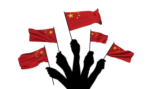 China national flag being waved. 3D Rendering.