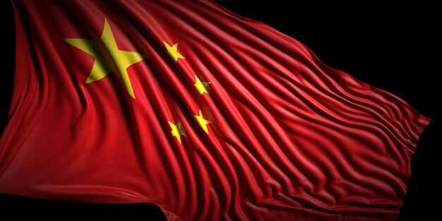 China nationale vlag zwaaien op zwarte achtergrond 3d illustratie