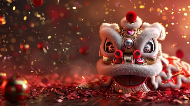 Foto nuovo anno cinese sullo sfondo con la danza del leone