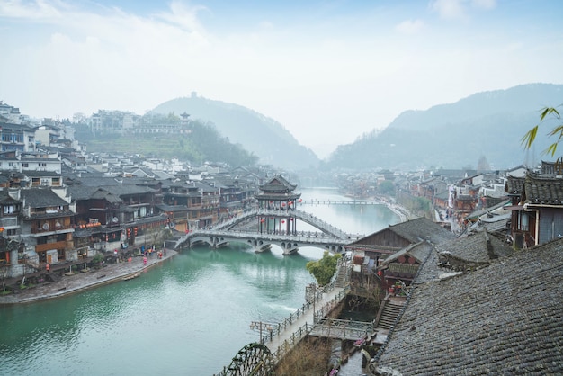 The china old town has rivers flowing through in the morning