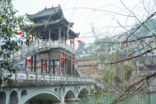 The china old town has rivers flowing through in the morning