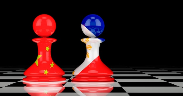 중국과 필리핀의 대립과 관계 개념 3D 렌더링