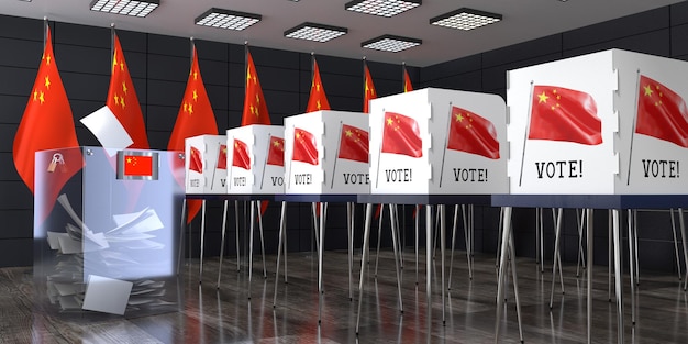 Photo china polling station with ballot box and voting booths election concept 3d illustration