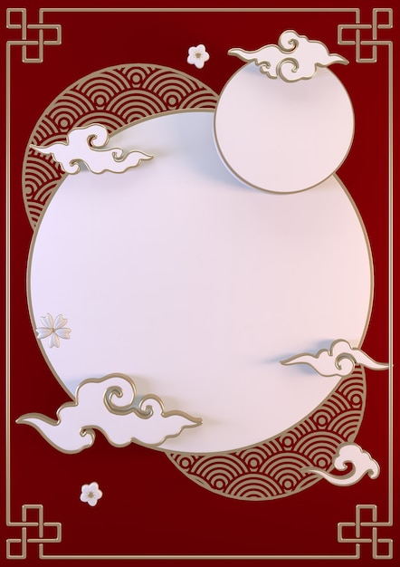 中國紅色抽象顯示垂直背景為顯示產品. 3D<unk>染