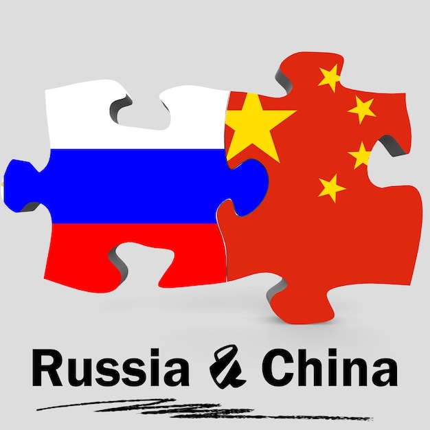 China and Russia flags in puzzle