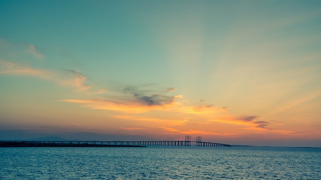 China's famous cable-stayed bridge, Jiaozhou Bay Sea-Crossing Bridge in Qingdao, Shandong Province and the sea scenery