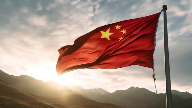 China's vlag wappert trots in de wind