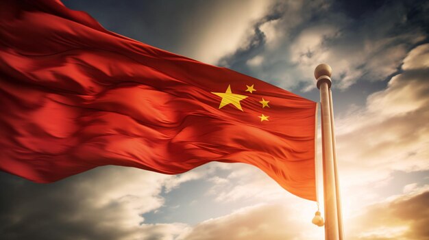 China's vlag wappert trots in de wind