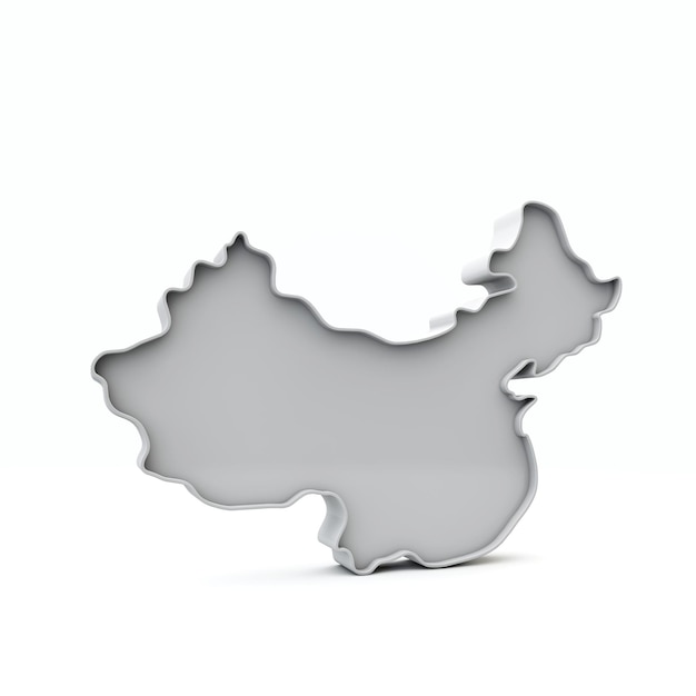 Простая карта Китая d в бело-сером рендеринге d