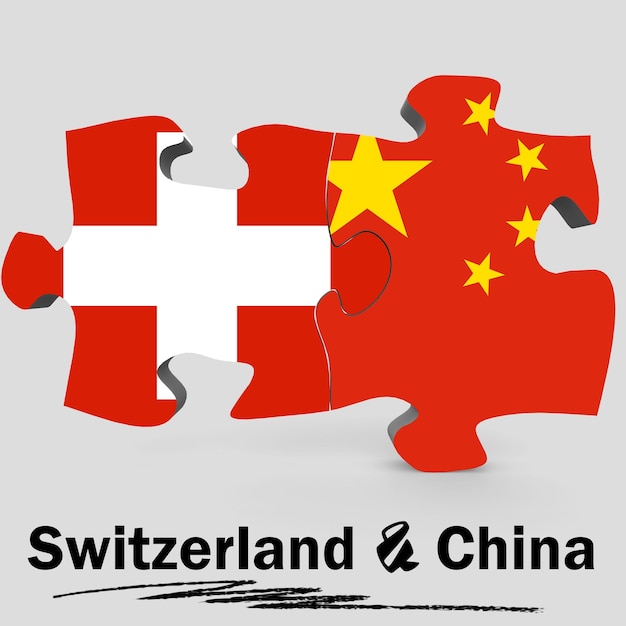 China and Switzerland flags in puzzle