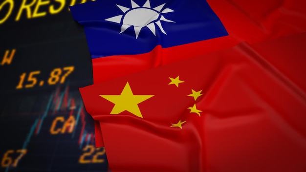 The china and Taiwan flag for business concept 3d rendering