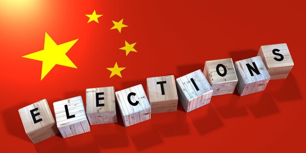 China verkiezingen concept houten blokken en land vlag 3D illustratie