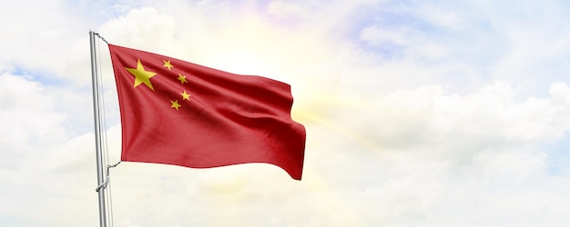 China vlag zwaaien op hemelachtergrond 3D-rendering
