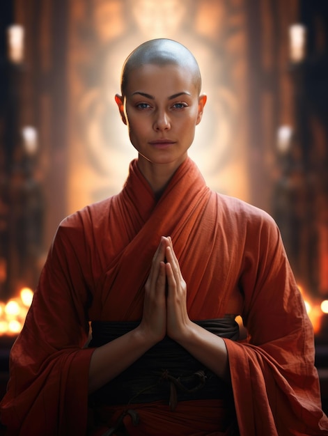 China young female shaolin asia monk in monastery Spiritual development tranquility yin yang balance ascetic Buddhist monastery novices Shaolin Temple