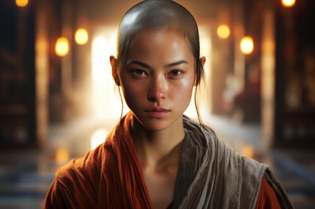 Photo china young female shaolin asia monk in monastery spiritual development tranquility yin yang balance ascetic buddhist monastery novices shaolin temple