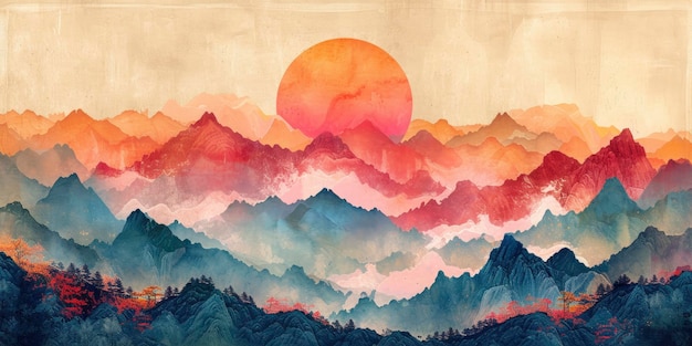 Chinas Mountains Een surrealistische emotie gevangen in aquarel en inkt