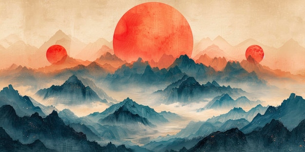 Chinas Mountains Een surrealistische emotie gevangen in aquarel en inkt