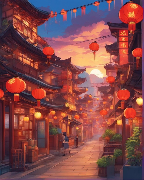 Photo chinatown illustration wallpaper full hd wallpaper