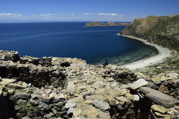 Chincana ruins at Isla del Sol Island of the Sun in Titicaca lake Bolivia