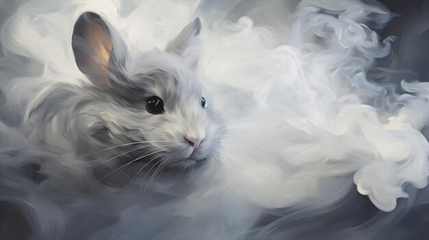 Photo a chinchilla materializes amidst delicate beige smoke its soft fur blending with the ethereal mist