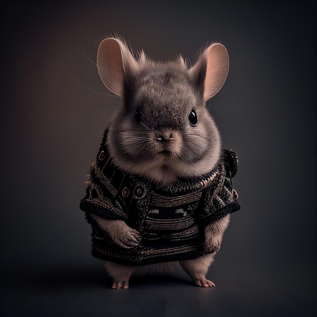 chinchilla in rock punk black metal rockstar chain leather outfit