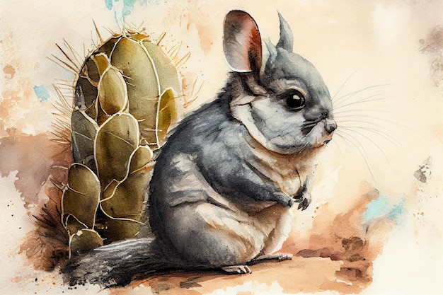 Chinchilla-tekening met een beetje waterverf generatieve ai