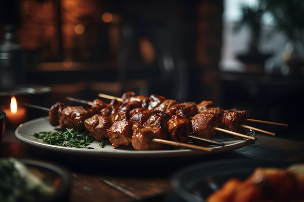 Chinees eten barbecue een bord heerlijke shish kebabs
