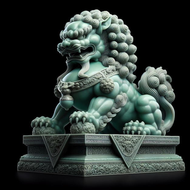 Chinees Jade Leeuw standbeeld op zwarte achtergrond