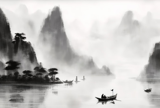 Chinees landschap inkt schilderij