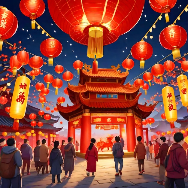 Chinees lantaarnfestival met lantaarns van verschillende vormen de nieuwjaarsviering AI genereren