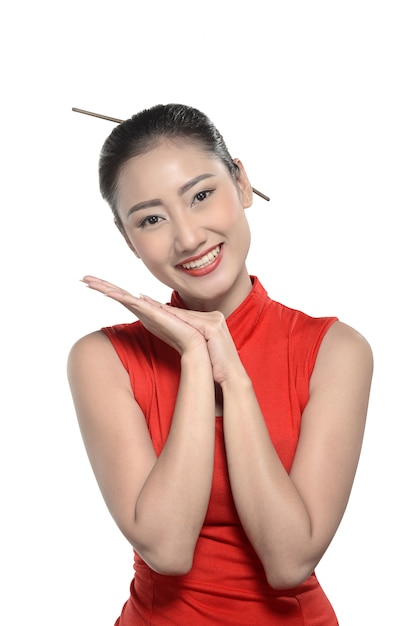 Chinees meisje in cheongsam jurk