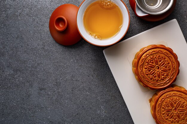 Chinees mooncake traditioneel zoet voedsel voor smakelijk. aziatische dessertkeuken