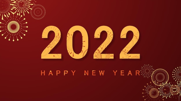 Chinees nieuwjaar 2022 jaar van de tijger. Chinees Nieuwjaar achtergrond met gouden vuurwerk op rode achtergrond. Concept voor vakantiebanner, Chinees Nieuwjaarviering achtergronddecoratie.