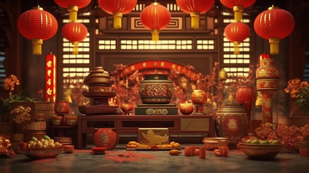 Chinees nieuwjaar achtergrond 3d illustratie Generatieve AI