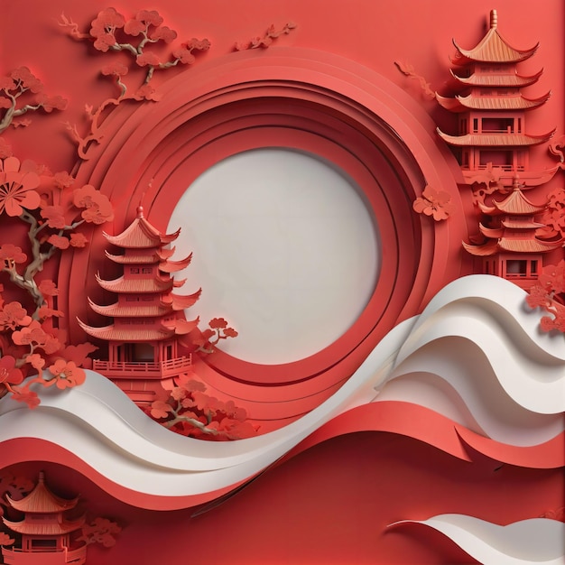 Foto chinees nieuwjaar ai genereren afbeeldingen rode kleur concept papier ambachtelijk ontwerp abstracte achtergrond traditionele viering symbool kunst azië decoratie vakantie poster ouderwets teken welvaart