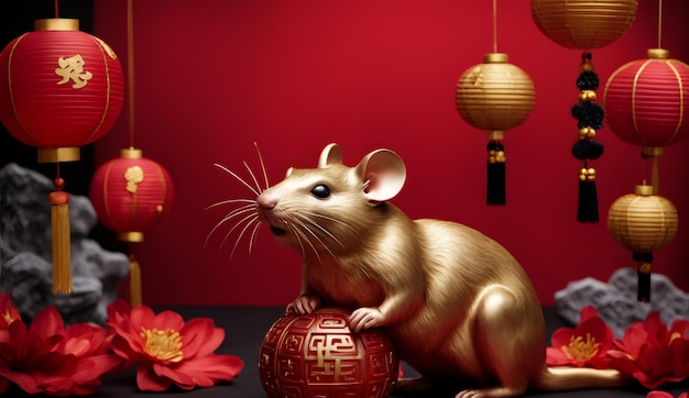 Chinees nieuwjaar Chinees sterrenbeeld dier rat achtergrond 3d Chinees nieuwjaar achtergrond behang