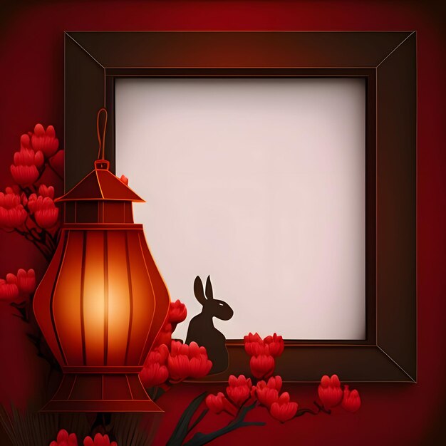Foto chinees nieuwjaar frame in de middenruimte voor uw eigen inhoud rode kleuren en decoraties bunny in de zijkant