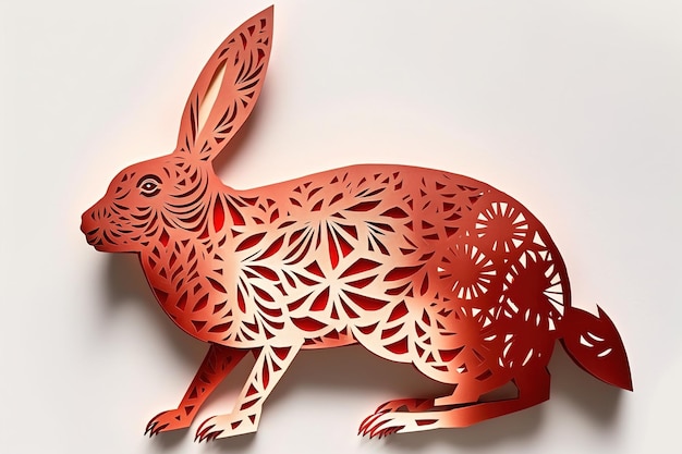 Chinees Nieuwjaar Konijn mascotte papier gesneden op witte achtergrond konijn hout of papier gesneden generatieve ai