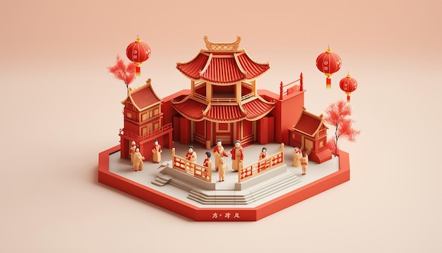 Chinees nieuwjaar minimalistisch diorama isometrisch gegenereerd door kunstmatige intelligentie