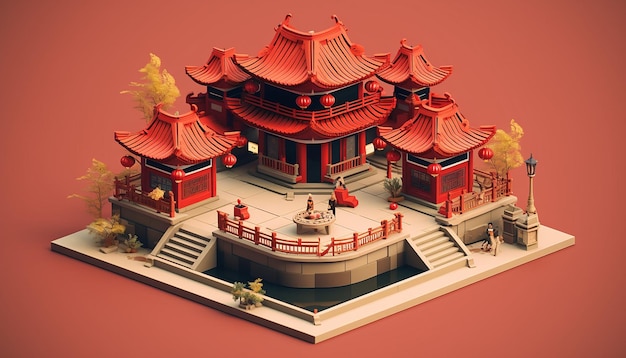 Chinees nieuwjaar minimalistisch diorama isometrisch gegenereerd door kunstmatige intelligentie