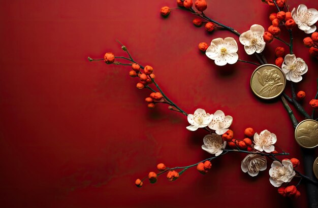 Chinees nieuwjaars ornament behang met bloemen en traditioneel patroon