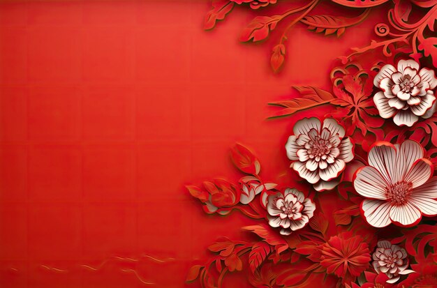 Chinees nieuwjaars ornament behang met bloemen en traditioneel patroon