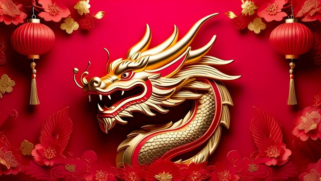 Chinees nieuwjaarsconcept met draak rode achtergrond