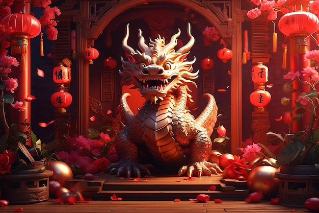 Chinees nieuwjaarsfeest met draak