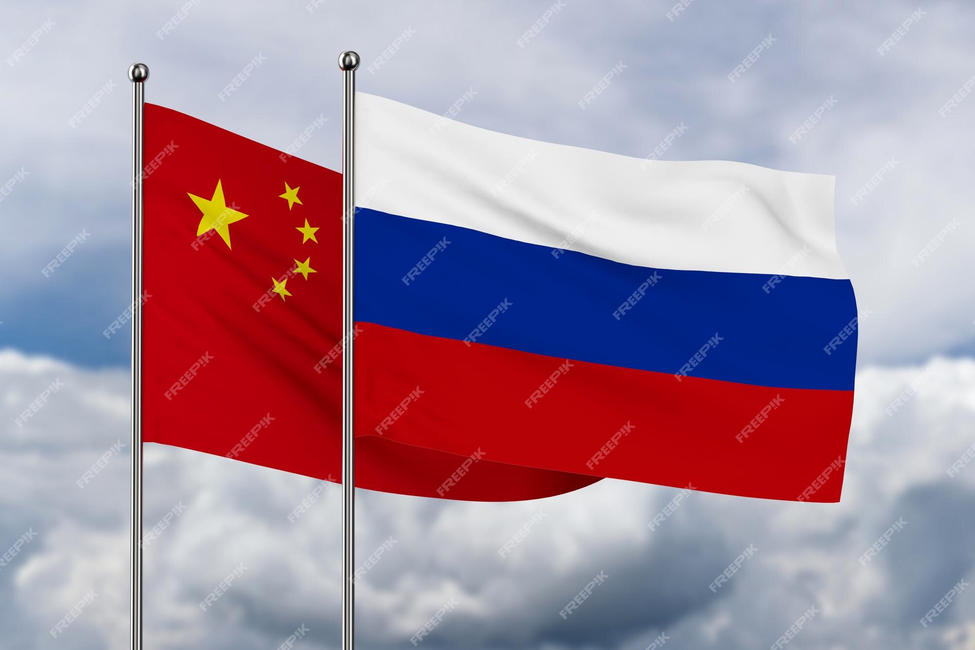 Russia flag waving cloudy sky background