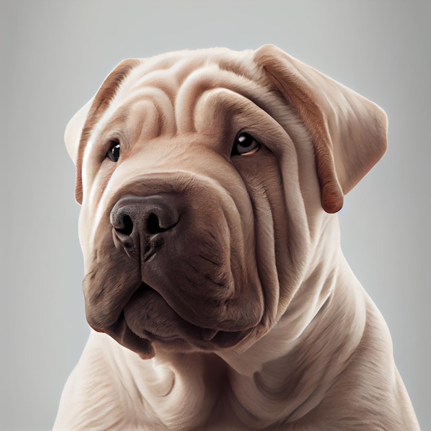 Chinees Shar Pei-portret Realistische illustratie van hond die op witte achtergrond wordt geïsoleerd Hondenrassen