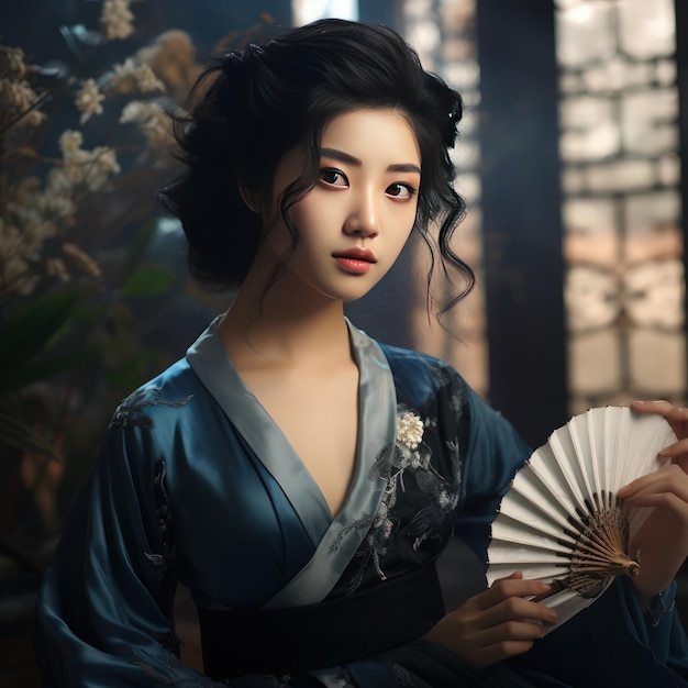 Chinese Actress Yu Xianying with Fan Figurative Art with Dreamy Quality